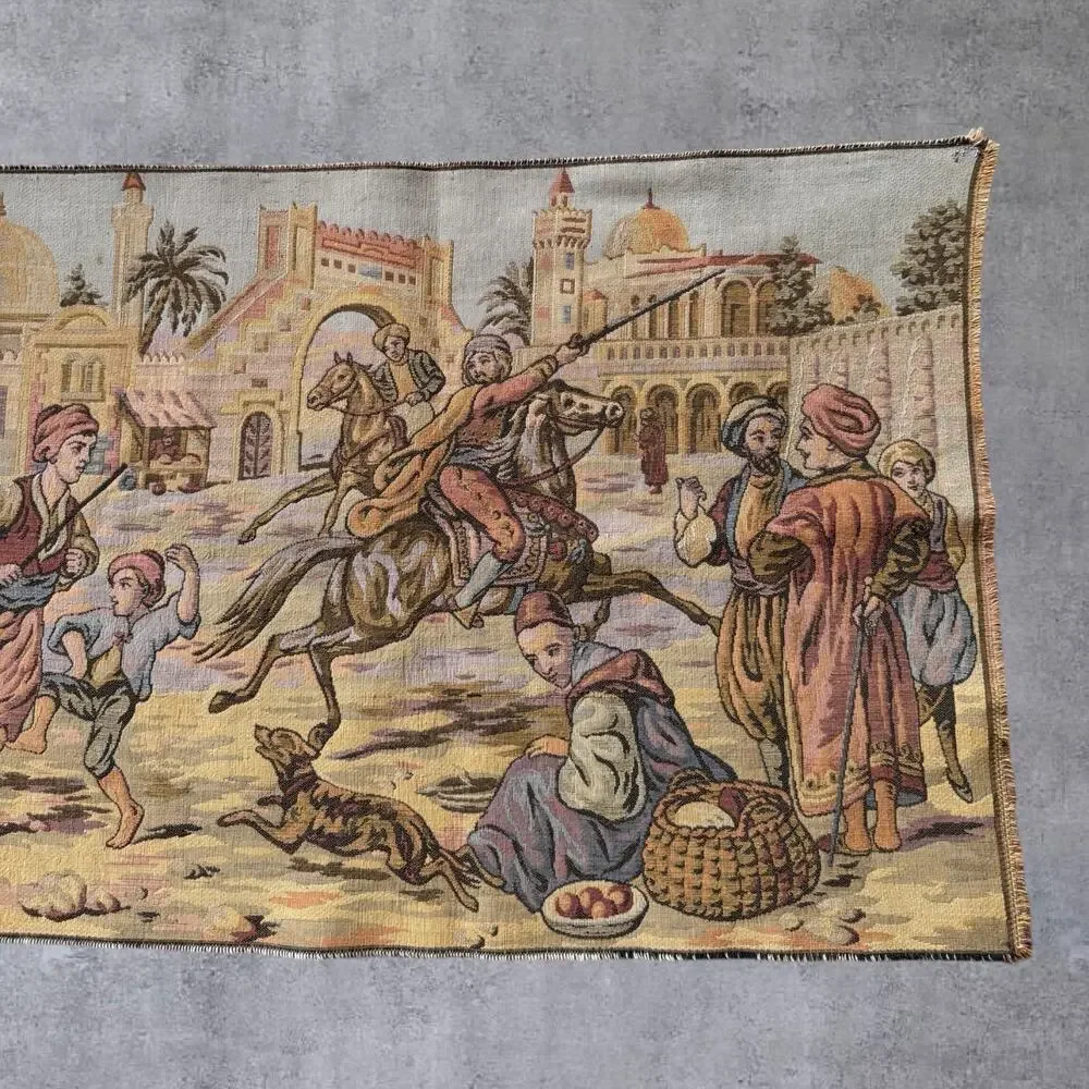 Vtg Belgian Tapestry Wall Hanging Runner Orientalist Middle Eastern 58 Inches⁠